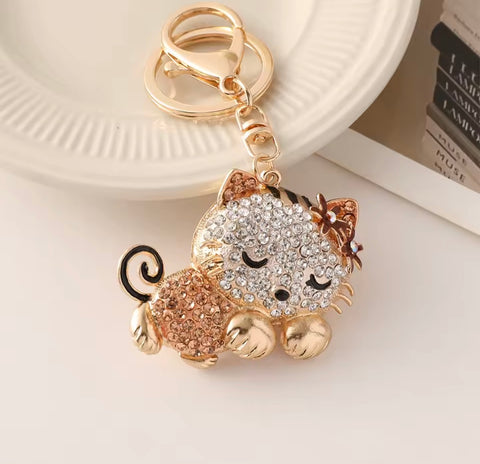 Sleeping Champagne Cat Bling Keychain