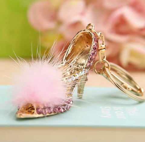 Pink Puff Ball Heel Keychain
