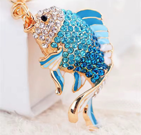 Blue Fish Bling Keychain