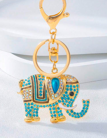 Blue Elephant Bling Keychain