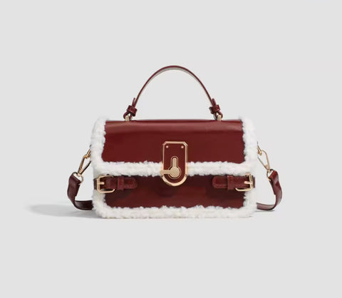 Burgundy Fur Handbag
