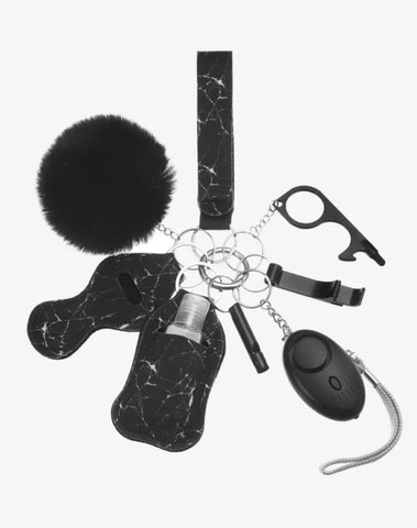 Midnight Marble 8 PCS Safety Keychain Set (Empty Hand Sanitizer Bottle Included)