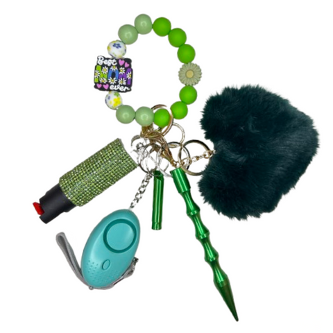 Green Best Mom Ever Beaded Self Defense Keychain