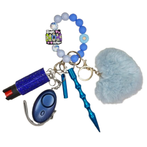 Blue Best Mom Ever Beaded Self Defense Keychain