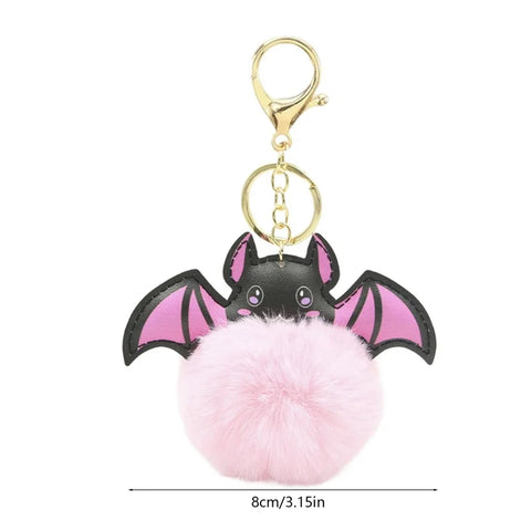 Pink Bat Pom Pom Keychain