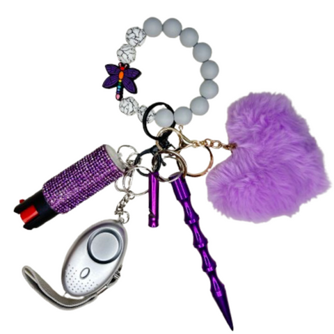 Purple Dragonfly Beaded Self Defense Keychain