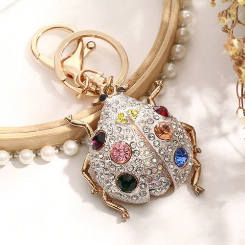 White Ladybug Bling Keychain