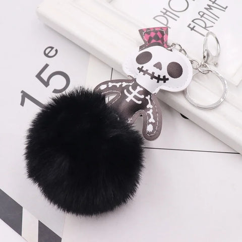 Midnight Skull Pom Pom Keychain