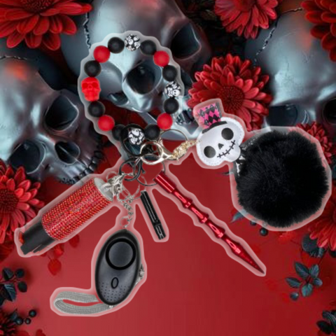 Black & Red Skull Beaded Self Defense Keychain