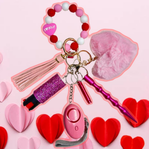 I Heart You Pink Beaded Self Defense Keychain