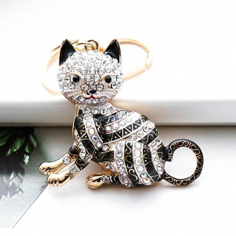 Striped Cat Bling Keychain