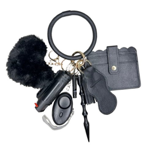 Midnight Ring Loop Card Holder Beaded Self Defense Keychain