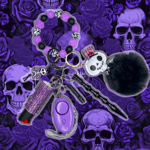 Purple Skull Beaded Self Defense Keychain