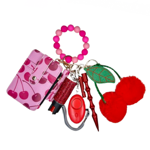 Cherry Card Holder Beaded Self Defense Keychain