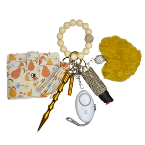 Yellow Pear Card Holder Beaded Self Defense Keychain