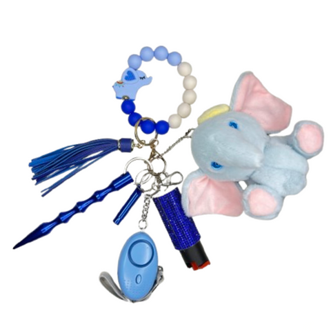 Blue Elephant Beaded Self Defense Keychain