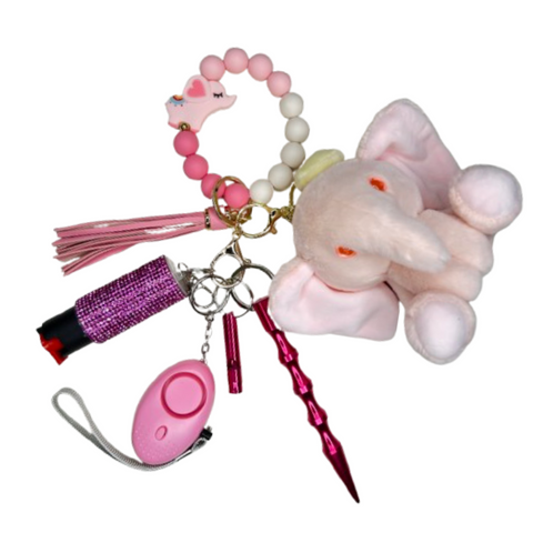 Pink Elephant Beaded Self Defense Keychain