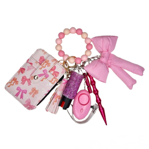 Pink Bow Card Holder Beaded Self Defense Keychain