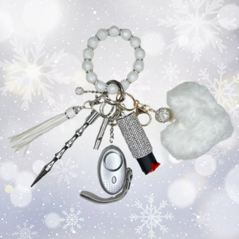 White Christmas Beaded Self Defense Keychain