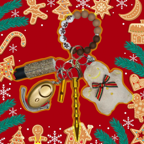 Gingerbread Man Beaded Self Defense Keychain