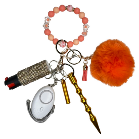 Orange Flower Beaded Self Defense Keychain
