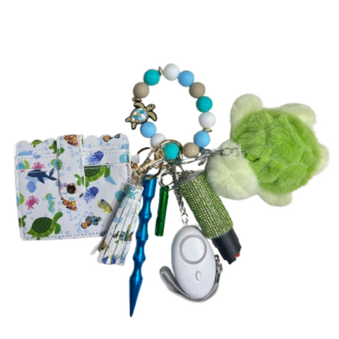 Sea Turtle Card Holder Beaded Self Defense Keychain