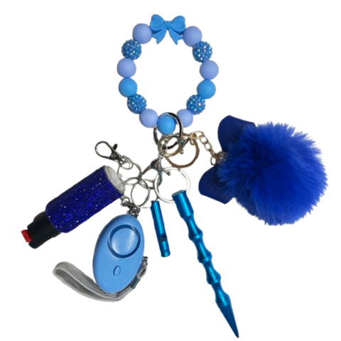 Blue Bow Beaded Self Defense Keychain
