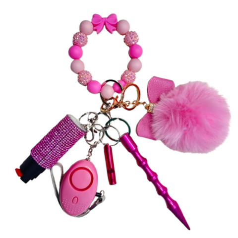 Pink Bow Beaded Self Defense Keychain