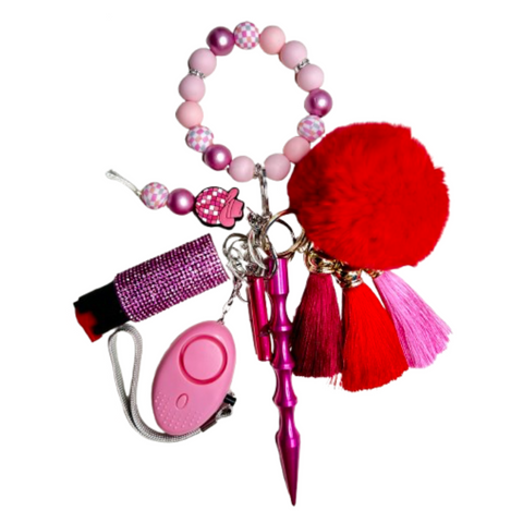 Pink Disco Ball Beaded Self Defense Keychain
