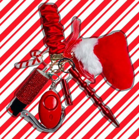 Red Candy Cane Scrunchie Self Defense Keychain