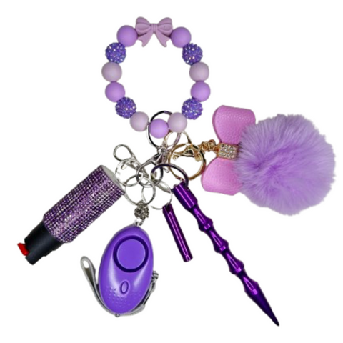Purple Bow Beaded Self Defense Keychain