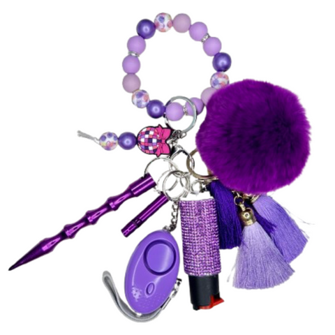 Purple Disco Ball Beaded Self Defense Keychain