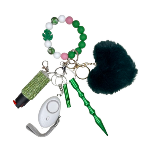 Green Leaf Charm Beaded Self Defense Keychain