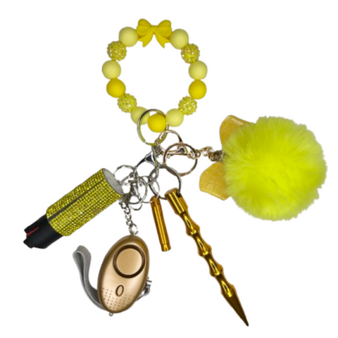 Yellow Bow Beaded Self Defense Keychain