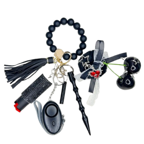 Gothic Black Cherry Beaded Self Defense Keychain