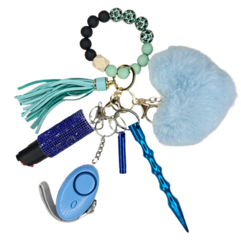 Blue Paw Print Beaded Self Defense Keychain