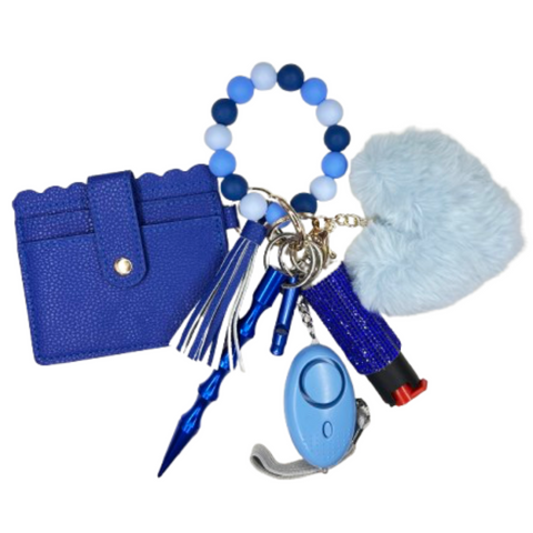 Blue Card Holder Beaded Self Defense Keychain