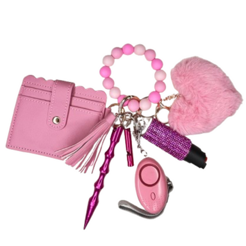 Pink Card Holder Beaded Self Defense Keychain