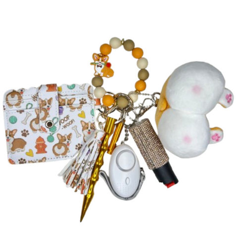 Corgi Dog Card Holder Beaded Self Defense Keychain