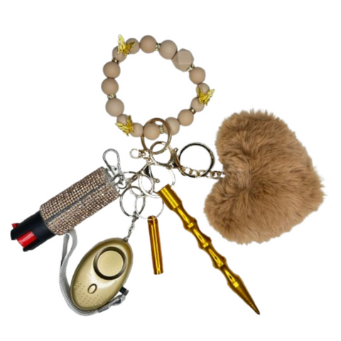 Brown 3D Butterfly Beaded Self Defense Keychain