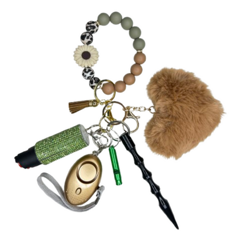 Earthy Florals Beaded Self Defense Keychain