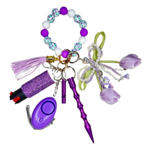 Purple Tulip Beaded Self Defense Keychain
