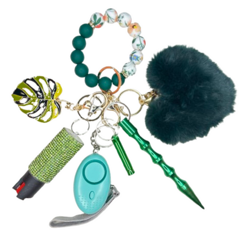 Green Leaves Beaded Self Defense Keychain