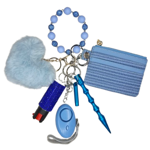 Blue Rhinestone Card Holder Beaded Self Defense Keychain