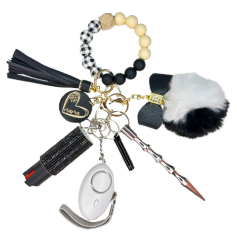 Black & White Plaid Mama Beaded Self Defense Keychain