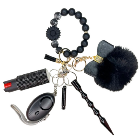 Midnight Flower Beaded Self Defense Keychain