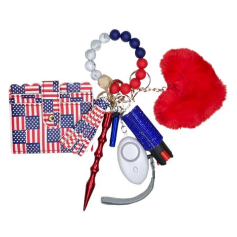 American Flag Card Holder Beaded Self Defense Keychain