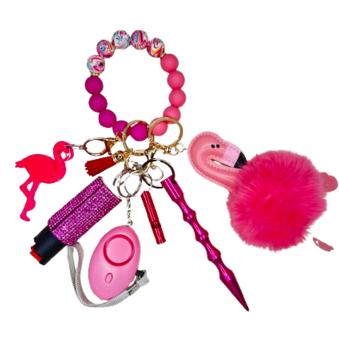 Flamingo Beaded Self Defense Keychain
