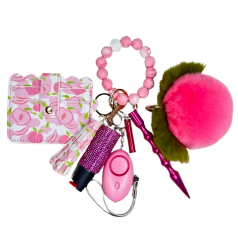 Peach Card Holder Beaded Self Defense Keychain