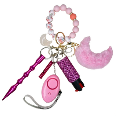 Pink Moon Beaded Self Defense Keychain